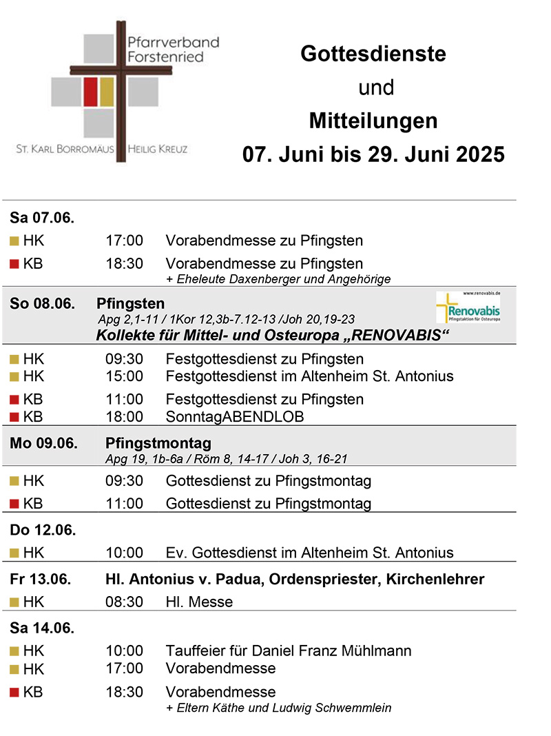 Bild von Gottesdienstanzeiger mit aktuellen Gottesdiensten