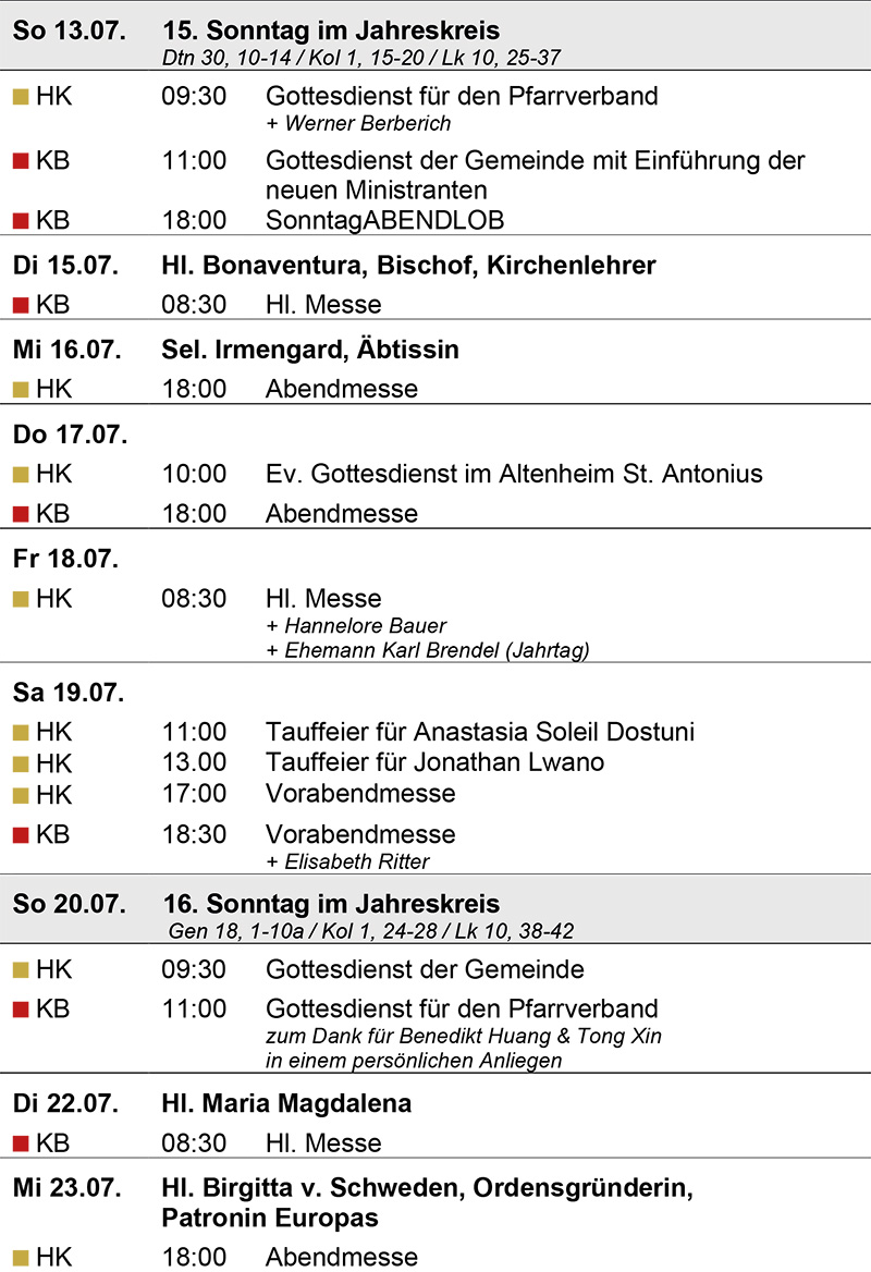 Gottesdienstanzeiger 2. Seite
