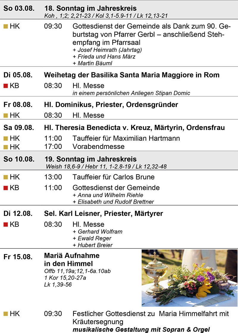 Gottesdienstanzeiger August 2025, 2. Seite