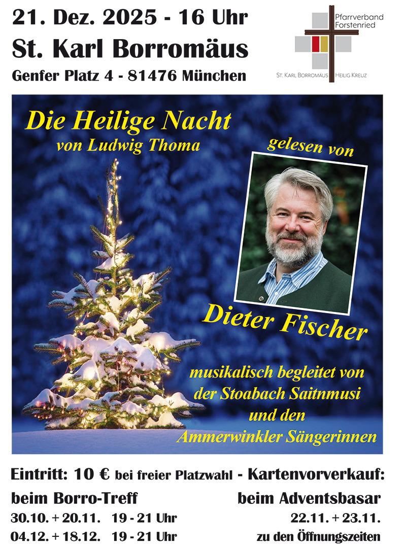 Plakat Die heilige Nacht (Ludwig Thoma) gelesen von Dieter Fischer