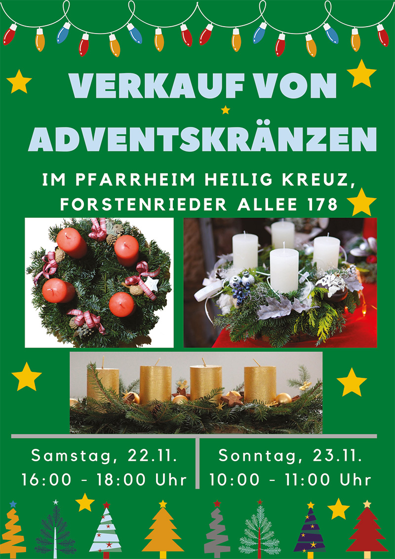 Plakat für den Verkauf von Adventskränzen im Pfarrheim Heilig Kreuz 2025