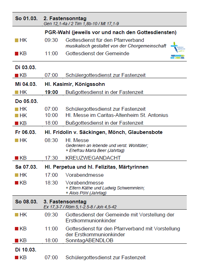 Gottesdienstanzeiger Pfarrverband Forstenried | 01.03. bis 15.03.2026 | Seite 1