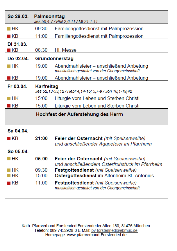 Gottesdienstanzeiger Pfarrverband Forstenried | 29.03. bis 12.04.2026 | Seite 1