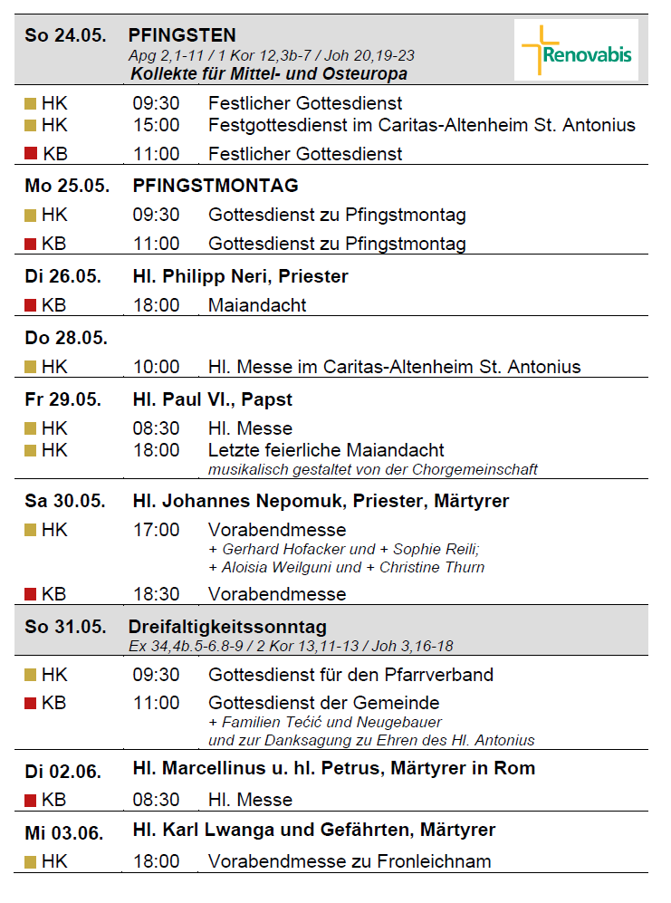 Go_26_KW_22_23_24_1 Gottesdienstanzeiger Pfarrverband Forstenried | 24.05. bis 14.06.2026 | Seite 1