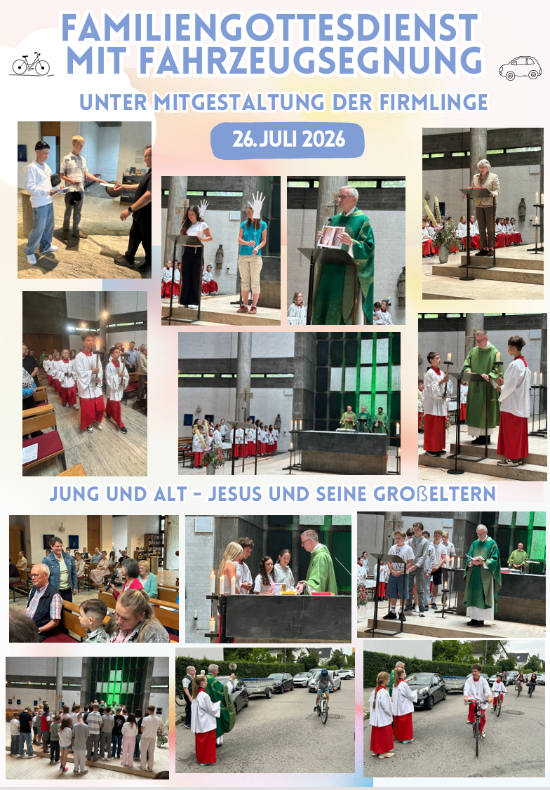 2026-07 Fotoseite Familiengottesdienst Fahrzeugsegnung Rückblick mit Bildern: Familiengottesdienst mit Fahrzeugsegnung