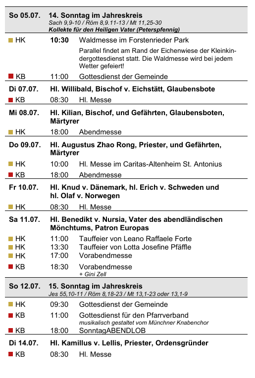 Go_26_KW_28_29_1 Gottesdienstanzeiger Pfarrverband Forstenried | 05.07. bis 19.07.2026 | Seite 1