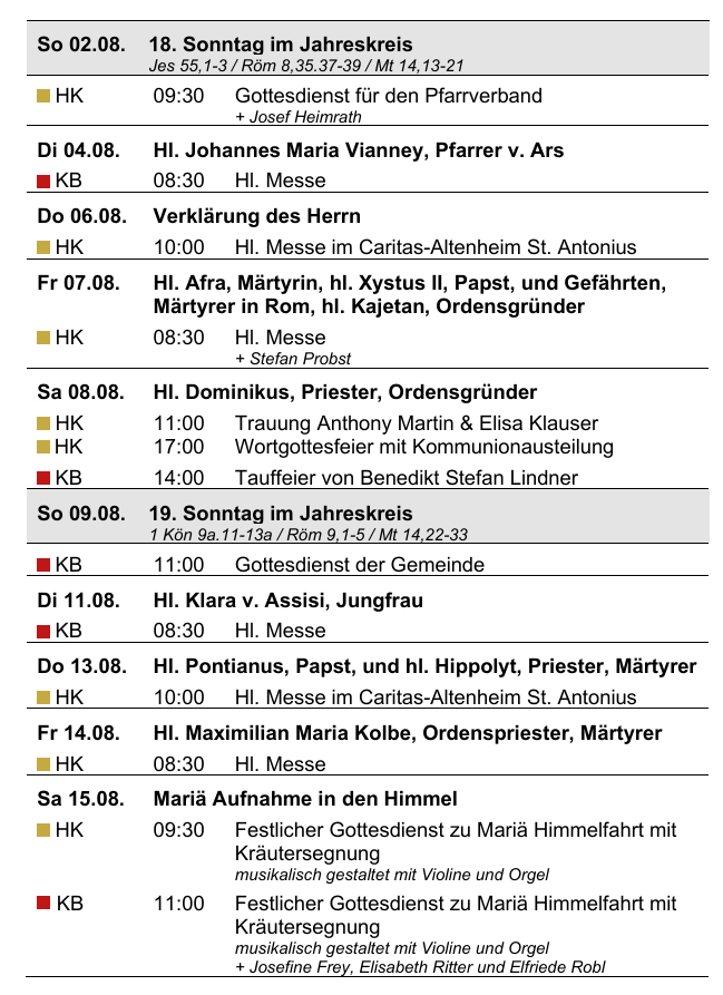 Go_26_KW_32_33_34_35_1 Gottesdienstanzeiger Pfarrverband Forstenried | 02.08. bis 30.08.2026 | Seite 1