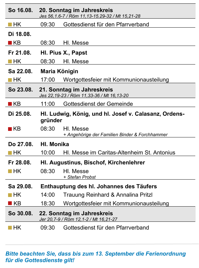Go_26_KW_32_33_34_35_2 Gottesdienstanzeiger Pfarrverband Forstenried | 02.08. bis 30.08.2026 | Seite 2