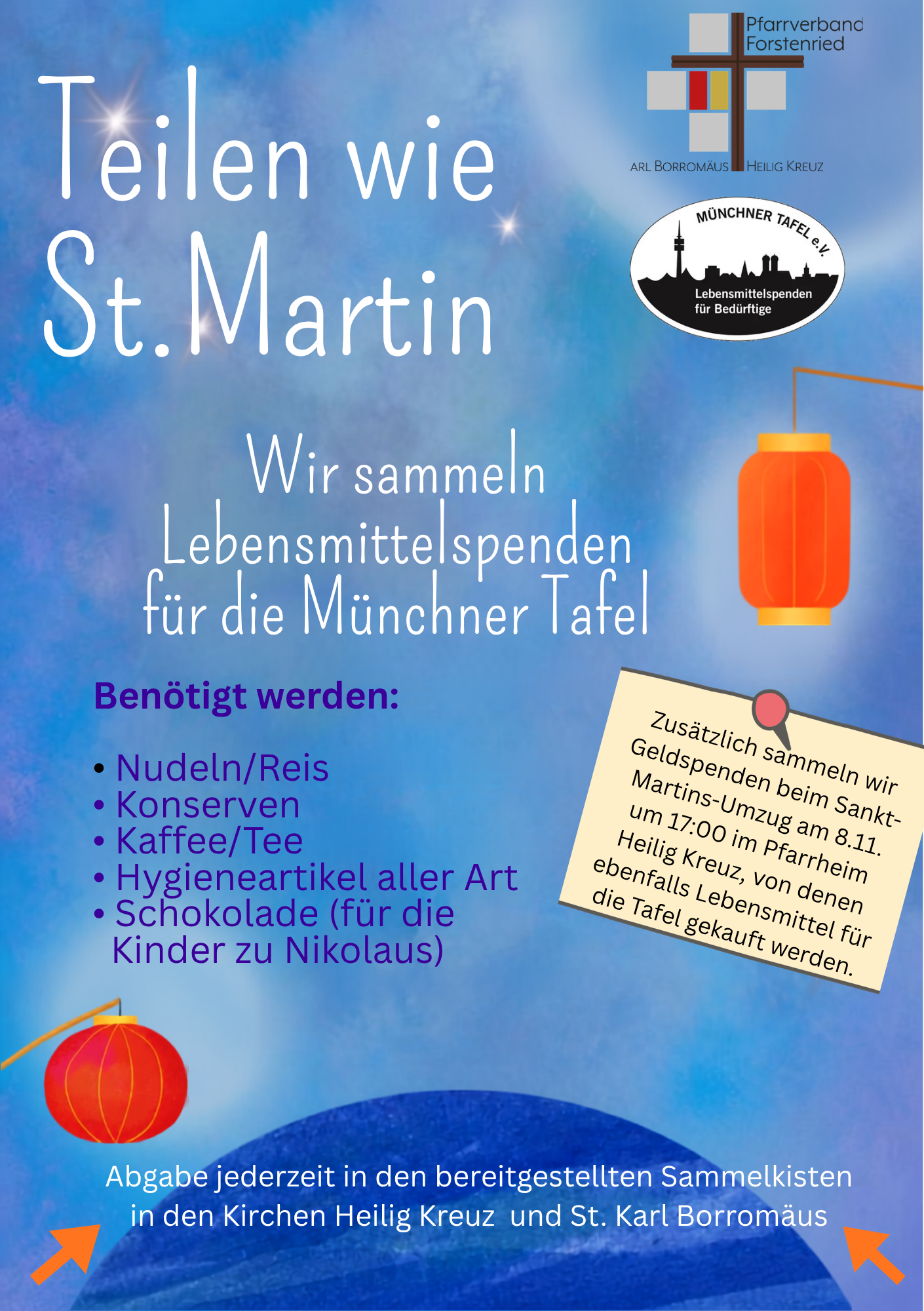 Plakat Teilen wie St. Martin | Aktion des Pfarrverbands Forstenried für die Münchner Tafel | Herbst 2026