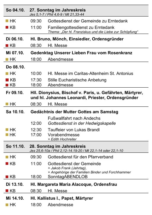 Go_26_KW_41_42_1 Gottesdienstanzeiger Pfarrverband Forstenried | 04.10. bis 18.10.2026 | Seite 1